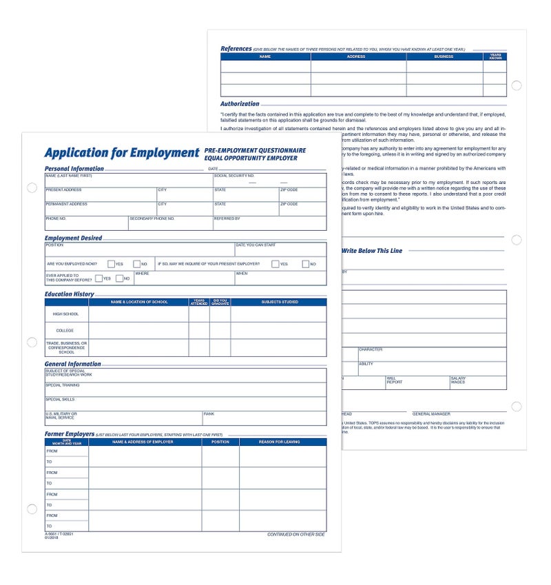 Adams TOPS 8 1/2 x 11 Inch Employee Application 50 Sheet Pads, 2 Pack (32851) - Image 4