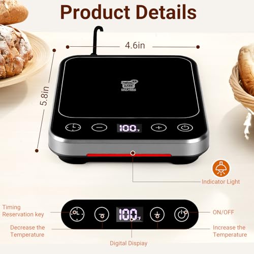 MIKESIER Sourdough Starter Warmer Mat, Sourdough Heating Mat for 24–40oz Jars, Precise 1°F Thermostat Control (70-100°F) Sourdough Warmer, 0-12 Hour Timer, Auto Shut-Off, Ideal for Home Baking - Image 2