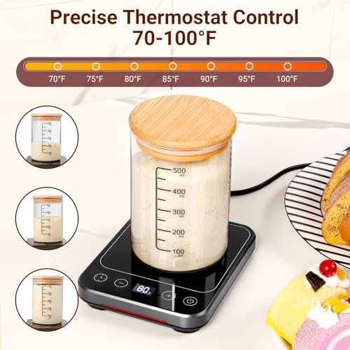 MIKESIER Sourdough Starter Warmer Mat, Sourdough Heating Mat for 24–40oz Jars, Precise 1°F Thermostat Control (70-100°F) Sourdough Warmer, 0-12 Hour Timer, Auto Shut-Off, Ideal for Home Baking - Image 4