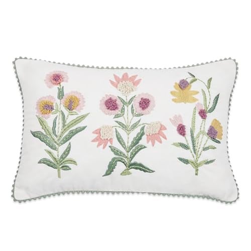 haus & kinder Decorative Embroidered Sham Cushion Cover Set of 1, Cotton Throw Pillow Cushion Cover 12x18 Inch for Sofa, Couch & Living Room Decor, Soft Breathable Rectangle Cushion Case - Image 1