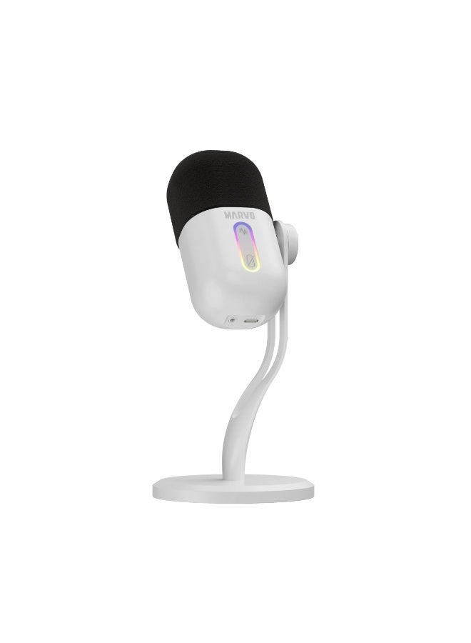 MARVO MIC-08 Blast 50 RGB Streaming Microphone – Condenser Microphone with Real-Time Monitoring & Touch Controls (White) - Image 1