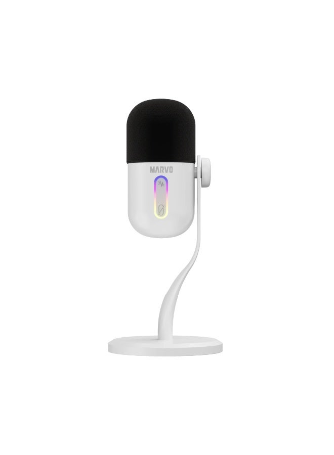 MARVO MIC-08 Blast 50 RGB Streaming Microphone – Condenser Microphone with Real-Time Monitoring & Touch Controls (White) - Image 2