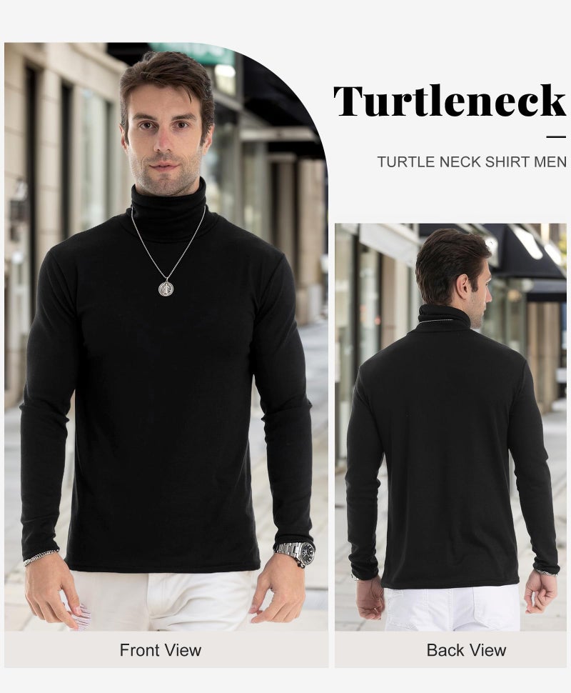 LONGBIDA Men's Slim Fit Lightweight Long Sleeve Knitted Pullover Top Turtleneck Sweater(Black,XS) - Image 5