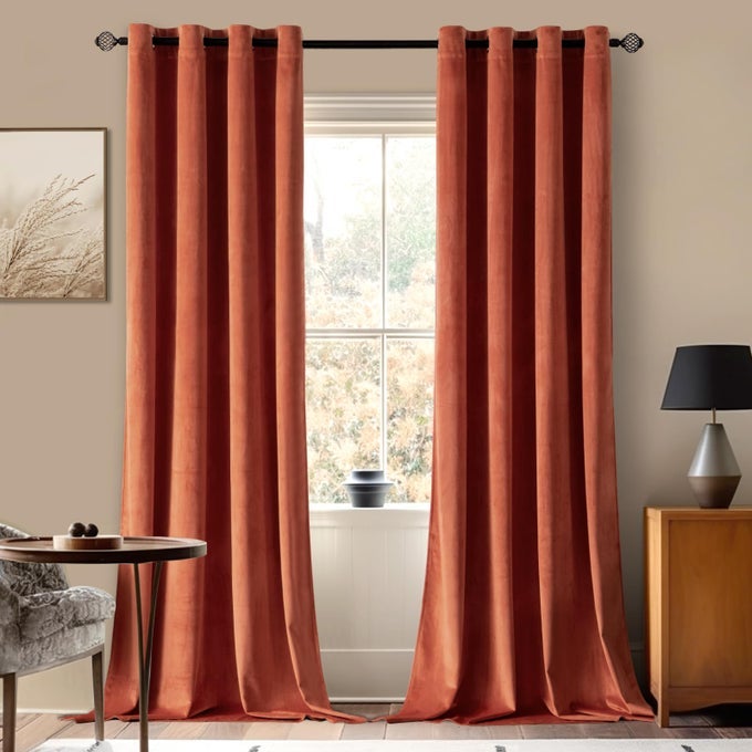 Velvet Curtains for Fall Elegant Grommet Burnt Orange Curtains Thermal Insulated Soundproof Room Darkening Rust Terracotta CurtainDrapes for Living Room Bedroom Decor 52 x 84 Inch Set of 2