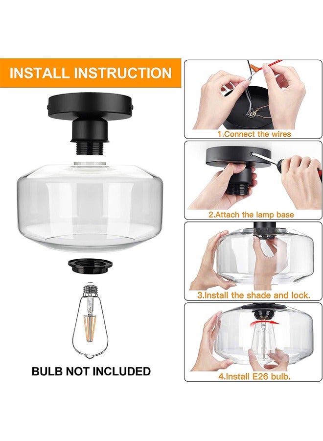 Loquat Industrial Semi Flush Mount Ceiling Light Clear Glass Pendant Lamp Shade Farmhouse Lighting for Hallway Vintage Hanging Light Fixtures - Image 5