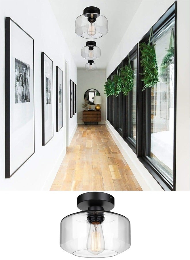 Loquat Industrial Semi Flush Mount Ceiling Light Clear Glass Pendant Lamp Shade Farmhouse Lighting for Hallway Vintage Hanging Light Fixtures - Image 1