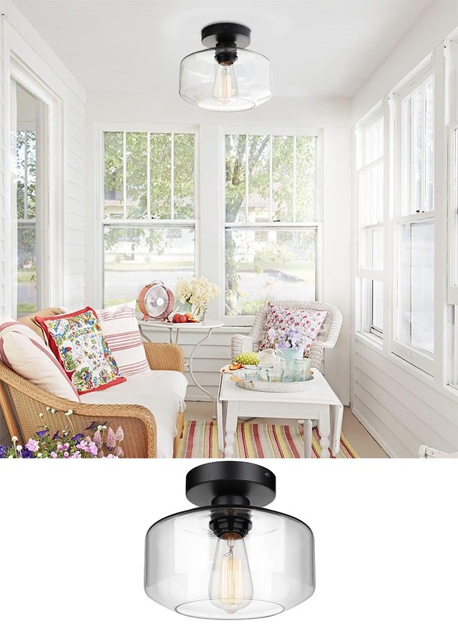 Loquat Industrial Semi Flush Mount Ceiling Light Clear Glass Pendant Lamp Shade Farmhouse Lighting for Hallway Vintage Hanging Light Fixtures - Image 3