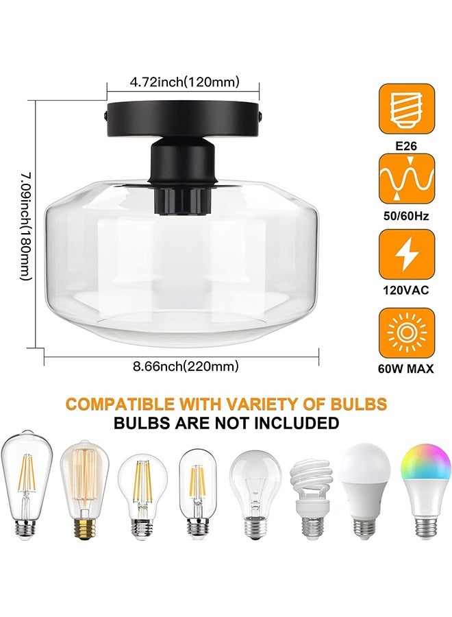 Loquat Industrial Semi Flush Mount Ceiling Light Clear Glass Pendant Lamp Shade Farmhouse Lighting for Hallway Vintage Hanging Light Fixtures - Image 4