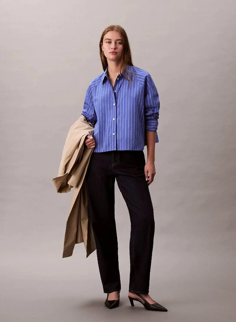 Stripe Cropped Boxy Button-Down Shirt