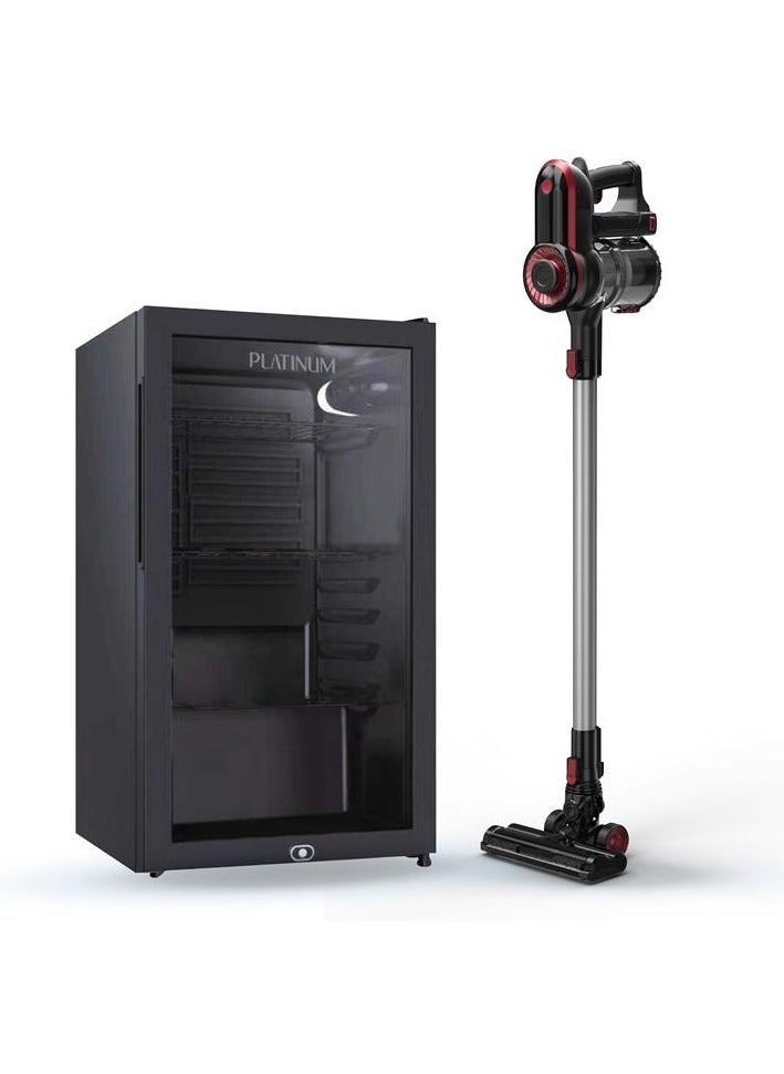 Platinum - Swift Plus Cordless Stick Vacuum 2000 W + 92 Liter Compact Design Single Door Mini Refrigerator Bundle Black - Image 1