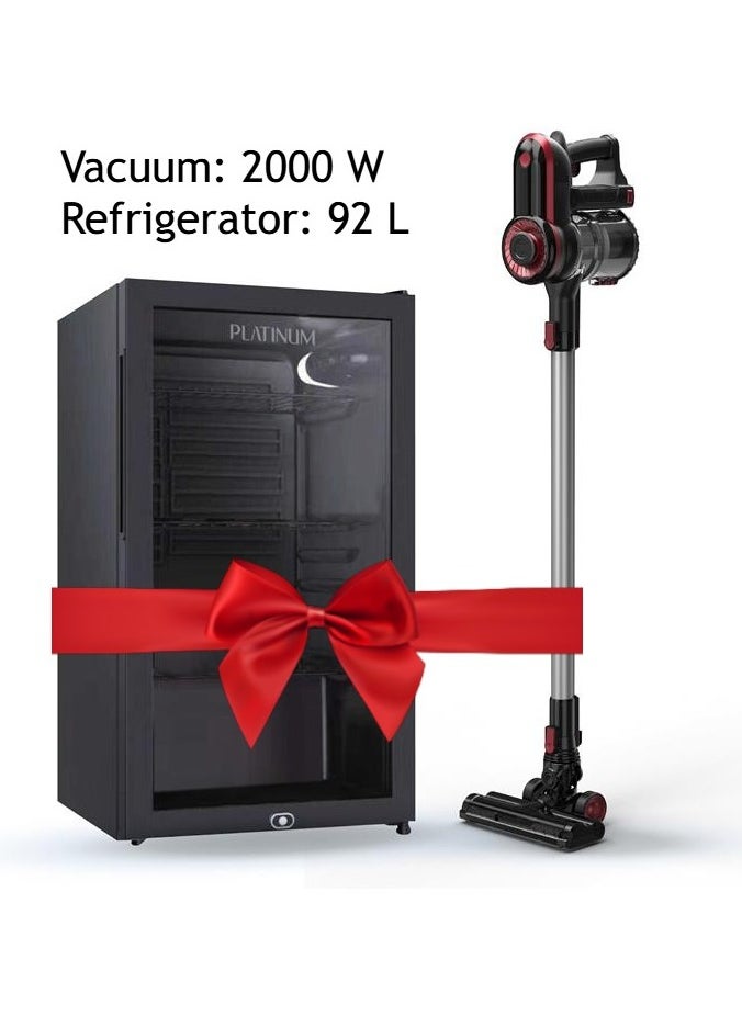 Platinum Swift Plus Cordless Stick Vacuum 2000 W + 92 Liter Compact Design Single Door Mini Refrigerator Bundle Black  - Image 1