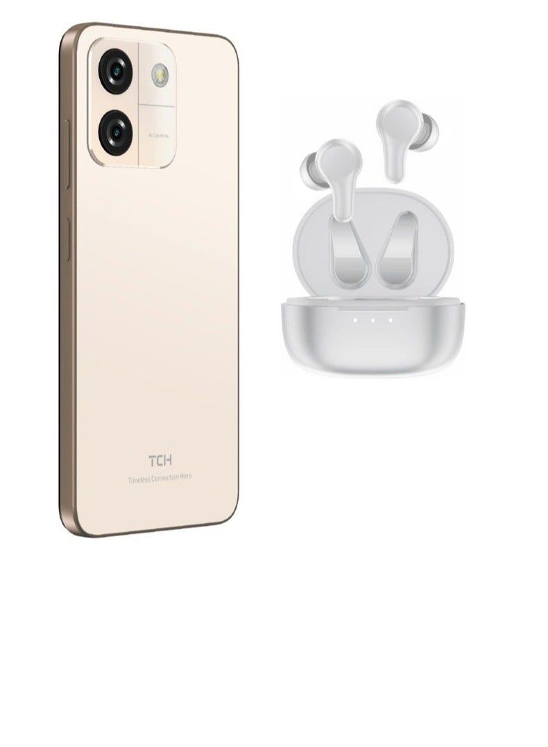 TCH Neo Gold Smart Phone 4GB+4GB RAM 64GB Dual Sim Transperent cover in box + L30 Wireless Earbuds White - Image 1