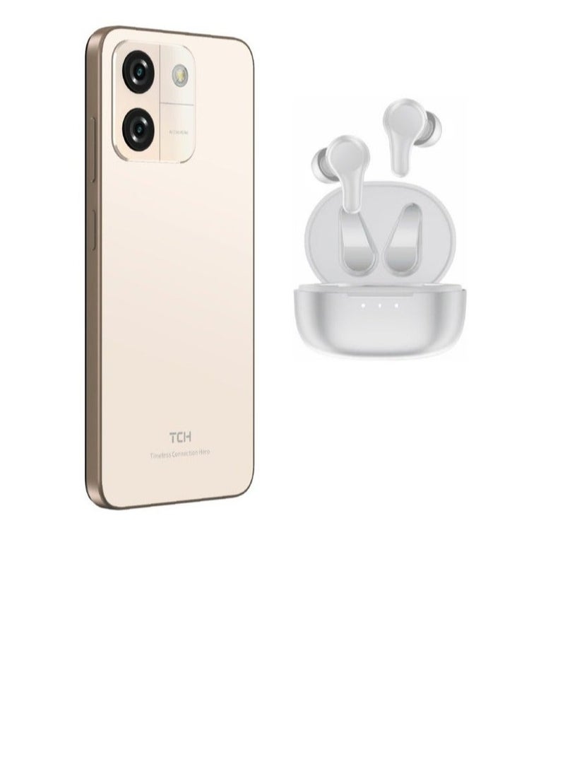 TCH Neo Gold Smart Phone 4GB+4GB RAM 64GB Dual Sim Transperent cover in box + L30 Wireless Earbuds White - Image 1