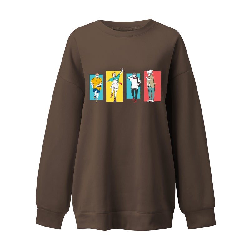2021 Autumn Women'S Shirt New Animation Spell Back To War Shoulder Sleeve Sweater Pullover Long Sleeve - Image 1