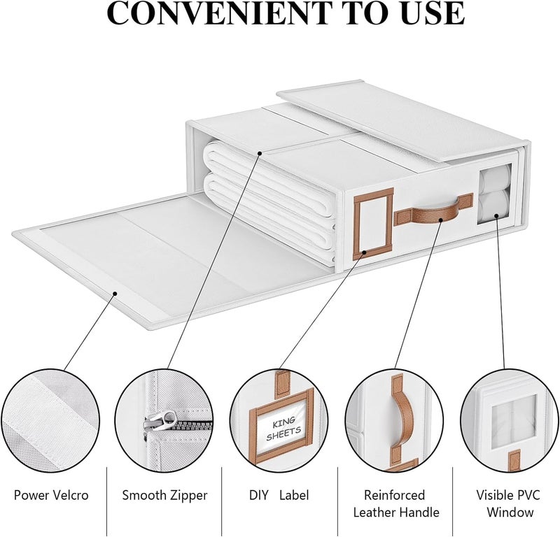 RENVA Storage Box Bed Sheet Organizer Foldable with Zipper Closet Organizer for BedsheetsBlanketsClothes Modern White 4 - Image 2