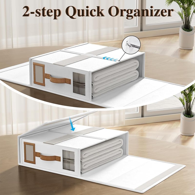 RENVA Storage Box Bed Sheet Organizer Foldable with Zipper Closet Organizer for BedsheetsBlanketsClothes Modern White 4 - Image 3