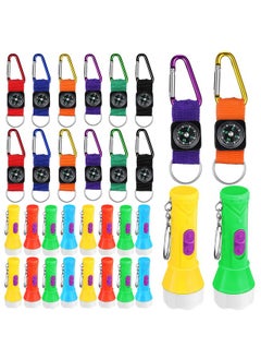 36 Pieces Camping Party Favors 18 Pieces Colorful Compass Keychains Belt Clips And 18 Pieces Mini Flashlight Keychains For Adults Kids Toys Prizes