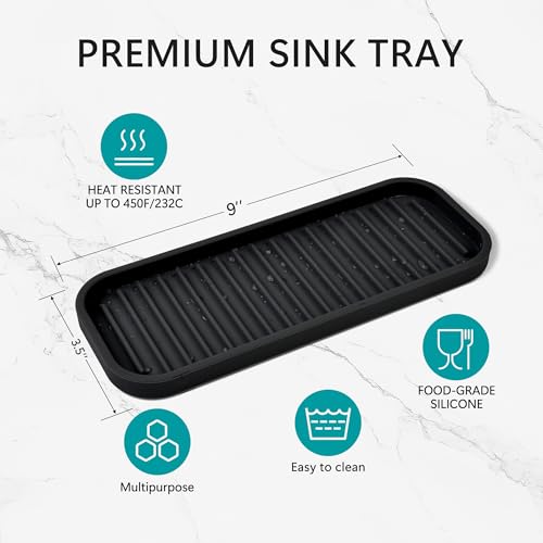 Mofason Silicone Sponge Holder Kitchen Sink Organizer Tray Dish Caddy Soap Dispenser, Scrubber Spoon Holder, Dishwashing Accessories (Black, 2 Pack) - Image 5