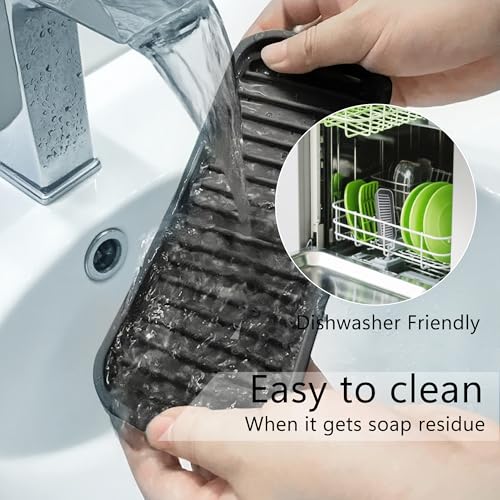 Mofason Silicone Sponge Holder Kitchen Sink Organizer Tray Dish Caddy Soap Dispenser, Scrubber Spoon Holder, Dishwashing Accessories (Black, 2 Pack) - Image 4