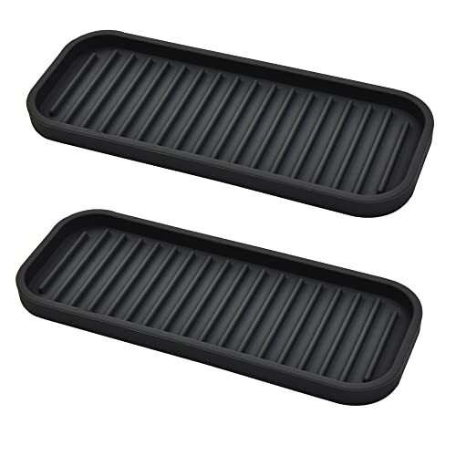 Mofason Silicone Sponge Holder Kitchen Sink Organizer Tray Dish Caddy Soap Dispenser, Scrubber Spoon Holder, Dishwashing Accessories (Black, 2 Pack) - Image 1