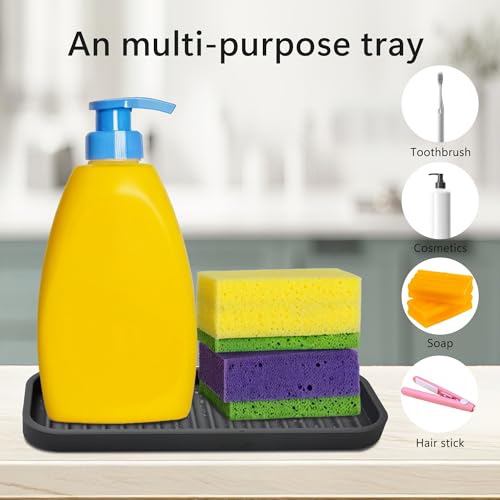 Mofason Silicone Sponge Holder Kitchen Sink Organizer Tray Dish Caddy Soap Dispenser, Scrubber Spoon Holder, Dishwashing Accessories (Black, 2 Pack) - Image 3