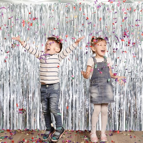 GOER 3.2 ft x 8.2 ft Metallic Tinsel Foil Fringe Curtains Party Photo Backdrop Party Streamers for Birthday,Graduation,New Year Eve Decorations Wedding Decor (1 Pack, Shiny Silver) - Image 5