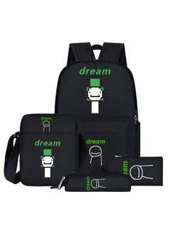 Dream Backpack Large Capacity For Middle Elementary School Students My World Themed Double Shoulder Backpack For Grades 3 To 6 C- four-piece set