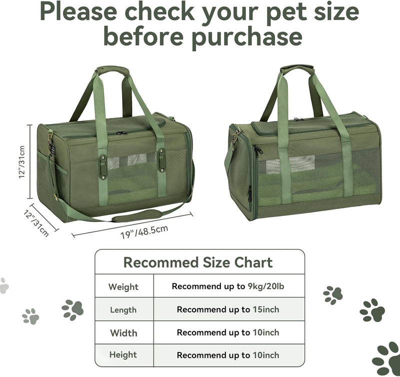Petsfit Small Dog Travel Carrier, Large Cat Carrier with Patented Buckle and Soft Padding, Soft-sided Pet Carrier for Puppy, Ideal for Car Road Trips Up to 20 Lbs Green - Image 5