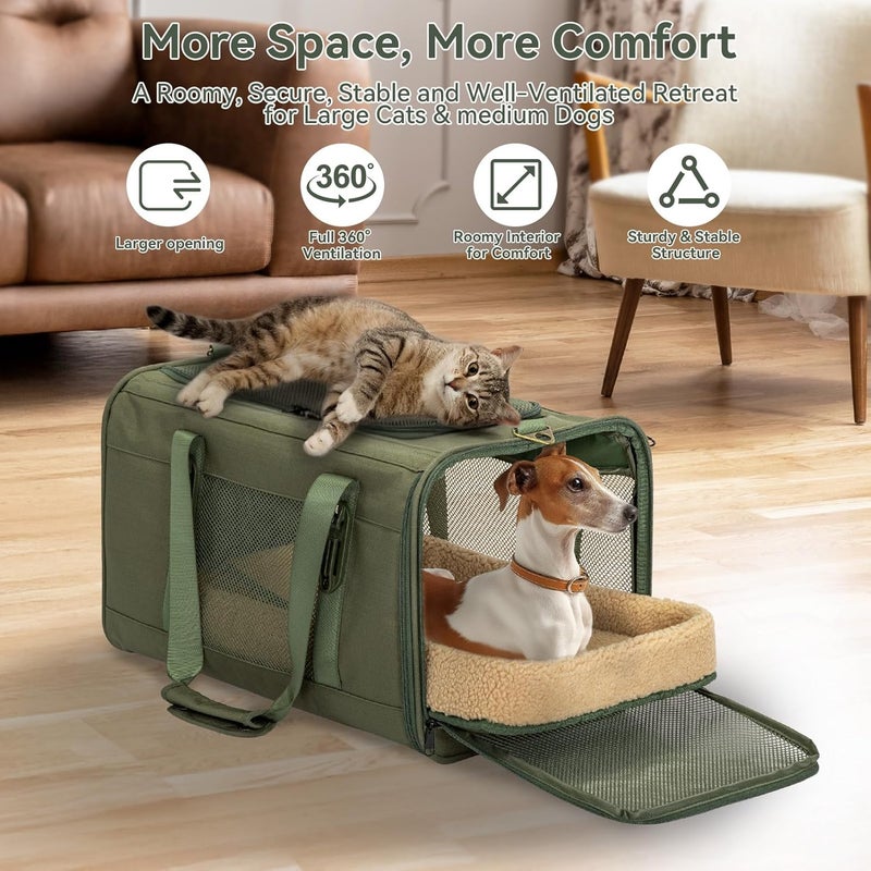 Petsfit Small Dog Travel Carrier, Large Cat Carrier with Patented Buckle and Soft Padding, Soft-sided Pet Carrier for Puppy, Ideal for Car Road Trips Up to 20 Lbs Green - Image 4