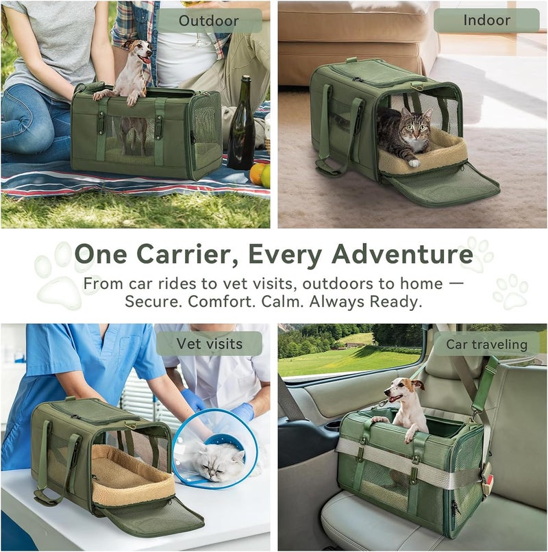 Petsfit Small Dog Travel Carrier, Large Cat Carrier with Patented Buckle and Soft Padding, Soft-sided Pet Carrier for Puppy, Ideal for Car Road Trips Up to 20 Lbs Green - Image 3