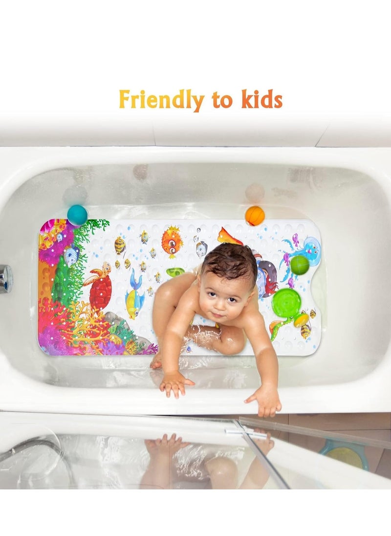 MIXDE - Baby Bath Mat for Tub for Kids, 40 X 16 Inch Non Slip Cartoon Bath Tub Shower Mat Anti Slip with Drain Holes and Suction Cups Machine Washable - Image 1