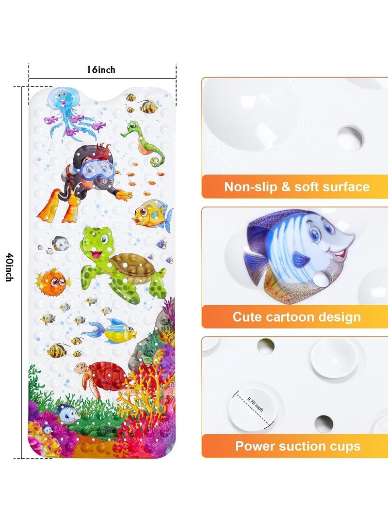 MIXDE - Baby Bath Mat for Tub for Kids, 40 X 16 Inch Non Slip Cartoon Bath Tub Shower Mat Anti Slip with Drain Holes and Suction Cups Machine Washable - Image 1