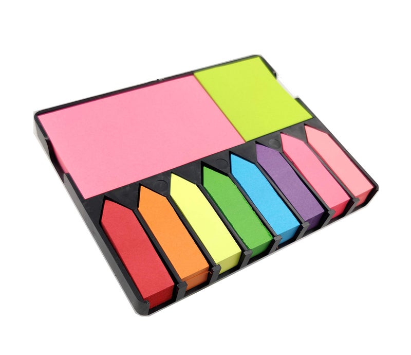 R H lifestyle Sticky Note Memo Pad with 8 Sticky Tabs, Bright Neon Colors Cute Sticky Notes Set (100 Sheets Each) for Office Stationery School Supplies - Image 1