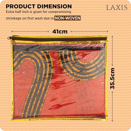 LAXIS® Non-Woven Single Saree Bags Transparent Saree Covers With Zip, For Storage, Wardrobe Organizer Saree Bags/Saree Covers Size-36x42x2 CM (Pack of 10, Golden Brown) - Image 3