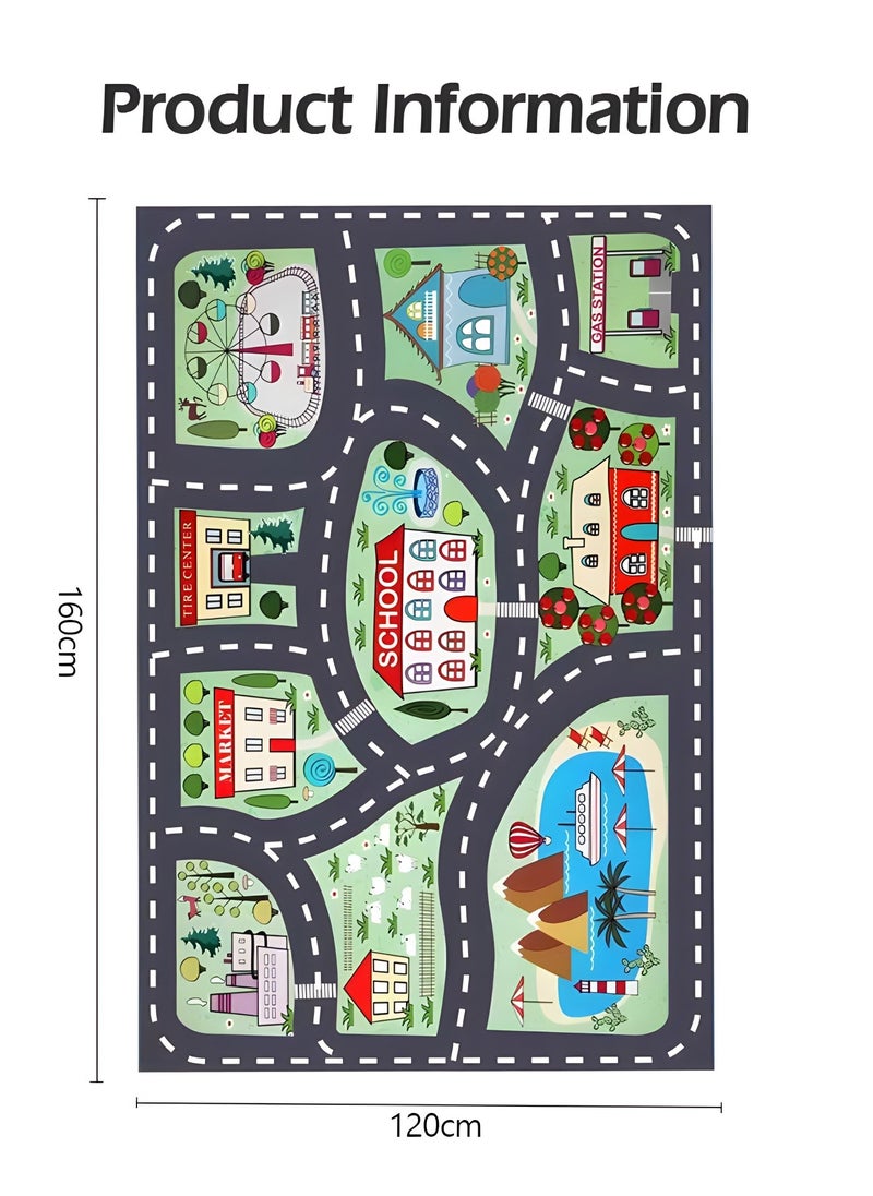GROIC - Kids Carpet Play Mat Rug for Playroom,City Life with Road Traffic Car Rug Mat, Learning and Educational Play Rugs with 3 Cars,Indoor Game Mat(120*160cm) - Image 1