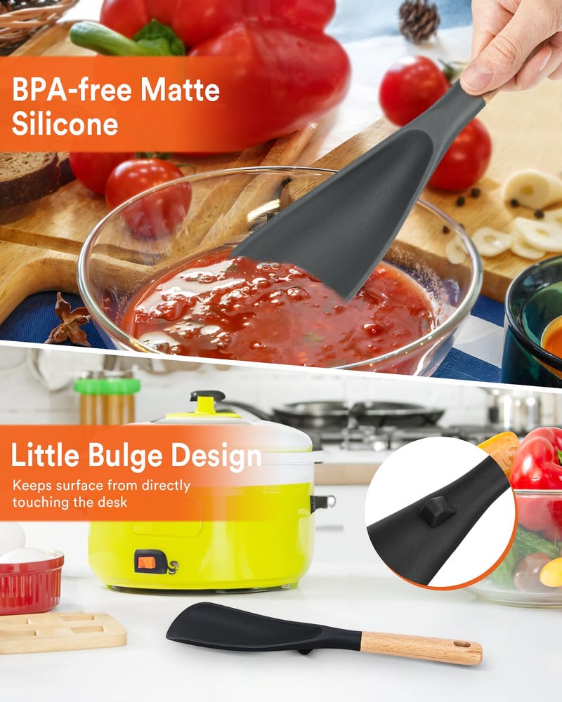 Badiano Cooking Spoon for Nonstick Cookwares, Great for Cooking and Serving Sturdy BPA-Free Matte Silicone, Wood Handle Spoon for Mixing, Scoop, and Scrape (Black & Grey, 11.4 inch) - Image 5