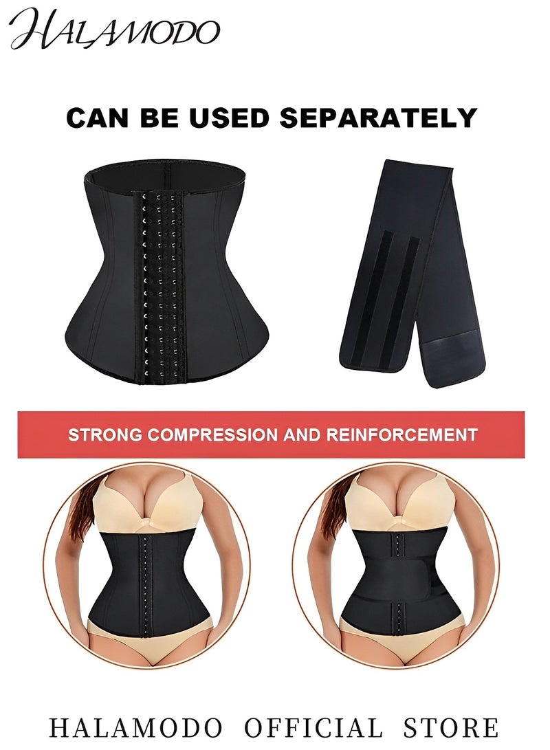 HALAMODO Women's Waist Trainer Corset Body Shaper 3 Row Buckle Adjustable Waist Trimmer Underbust Cincher Sport Waist Belt for Abdominal Tightening - Image 4