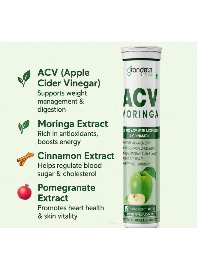 Grandeur Plant Based ACV Moringa, 30 Apple Cider Vinegar Tablets For Weight Management 750mg, With Cinnamon | Controls Cravings | No Added Sugar | Natural Energy Booster | Healthy Gut | Green Apple - Image 2