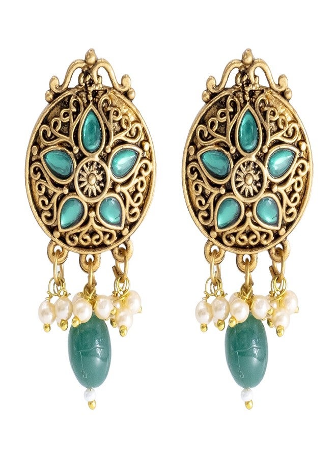 Bodha Traditional Indian Matte Gold Plated Kundan,CZ,Studded Choker Necklace with Matching Earring Jewelry Set For Women-Gold,Ruby,Green (SJN_253_G_R_G) - Image 5