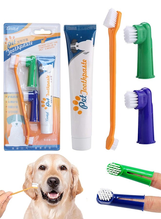 Pets Toothbrush for Dog Cat, Toothbrush and Toothpaste for Dogs, Dog Teeth Cleaning Set, Dental Care Kit Dog, Vanilla Flavour - Image 1