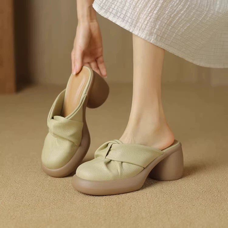 صنادل نصفية بكعب عالٍ بتصميم مميز للنساء صيفية خارجية متعددة الاستخدامات كاجوال بأحذية كعب سميك - Image 1