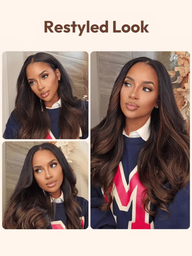 UNICE Chestnut Brown Ombre Yaki Straight 7x5 Pre Cut HD Lace Front Wigs Human Hair with Drawstring Bye Bye Knots Glueless Wig Pre Plucked Bleached Knots Natural Hairline 150% Density 18 inch - Image 5