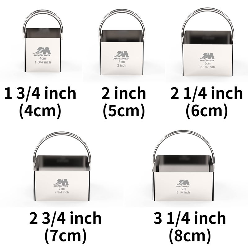 M JINGMEI Square Biscuit Cutter Set 1.75inch 2inch 2.25inch 2.75inch 3.25inch, Stainless Steel Cookies Cutter with Handle, Professional Baking Dough Tools,5pcs set - Image 2