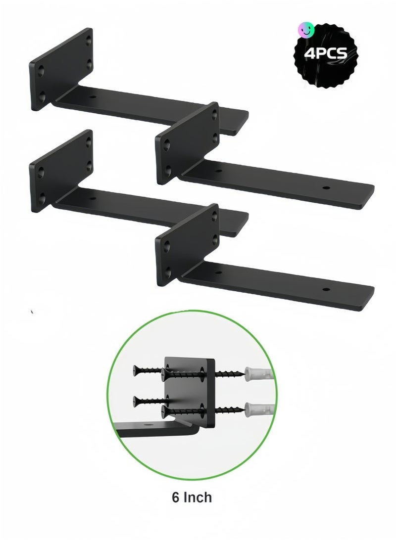 Bukela 4 Pack Shelf Brackets 6 Inch Floating Shelf Bracket 1/5 inch Thick Heavy Duty Hidden Shelf Brackets Iron Metal Brackets for Shelf Support with Screw Included -15cm - Image 1