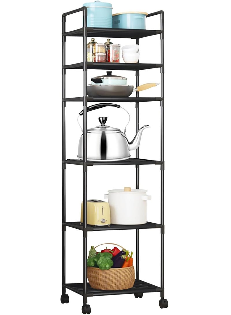 LINGWEI Kitchen Stand Microwave Oven Rack, 6-layer Kitchen Baker Rack, Heavy-Duty Kitchen Storage Shelf with Rolling Wheels for Kitchen - Image 1