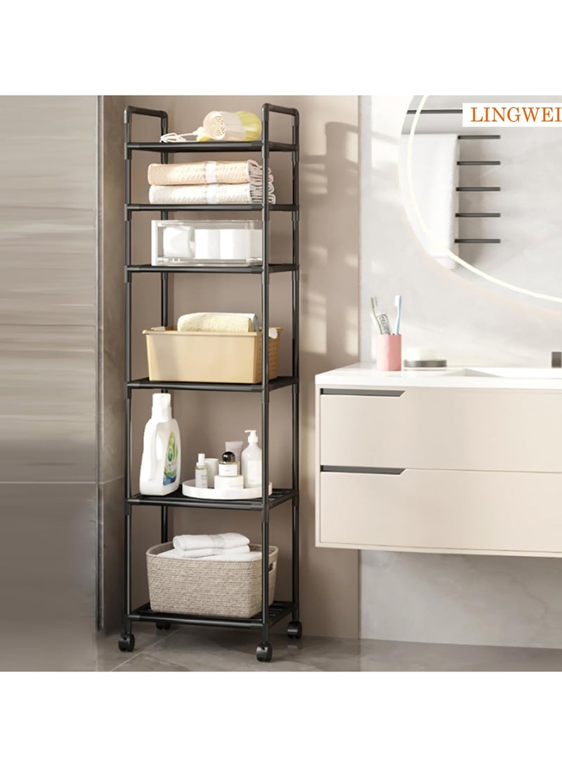 LINGWEI Kitchen Stand Microwave Oven Rack, 6-layer Kitchen Baker Rack, Heavy-Duty Kitchen Storage Shelf with Rolling Wheels for Kitchen - Image 2