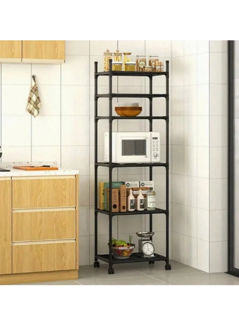 LINGWEI Kitchen Stand Microwave Oven Rack, 6-layer Kitchen Baker Rack, Heavy-Duty Kitchen Storage Shelf with Rolling Wheels for Kitchen - Image 3