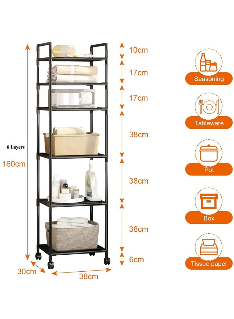 LINGWEI Kitchen Stand Microwave Oven Rack, 6-layer Kitchen Baker Rack, Heavy-Duty Kitchen Storage Shelf with Rolling Wheels for Kitchen - Image 4