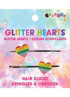 iscream Rainbow Glitter Hearts Set Of 2 Embellished Bobby Pin Hair Slides  - Image 1