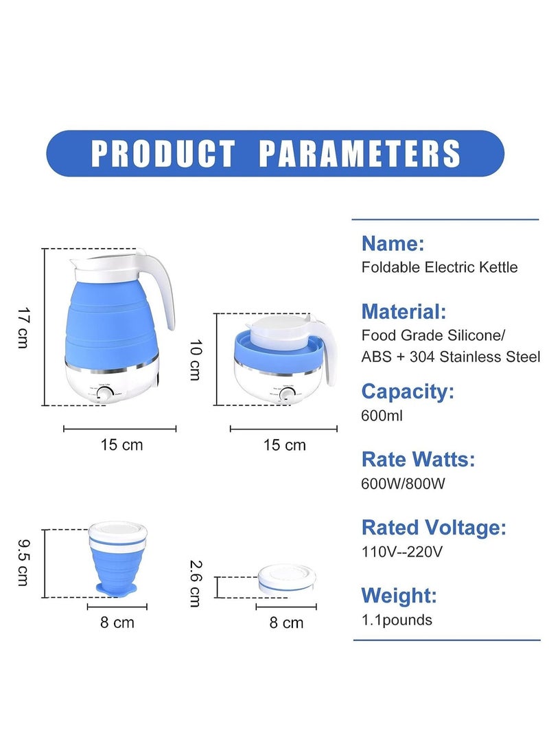 Generic - Foldable Electric Kettle, Travel Kettle with 2 Foldable Cup Set, Portable Boiler with Multiple Settings, Collapsible Heater for Water/Milk/Coffee/Tea (Blue) - Image 1